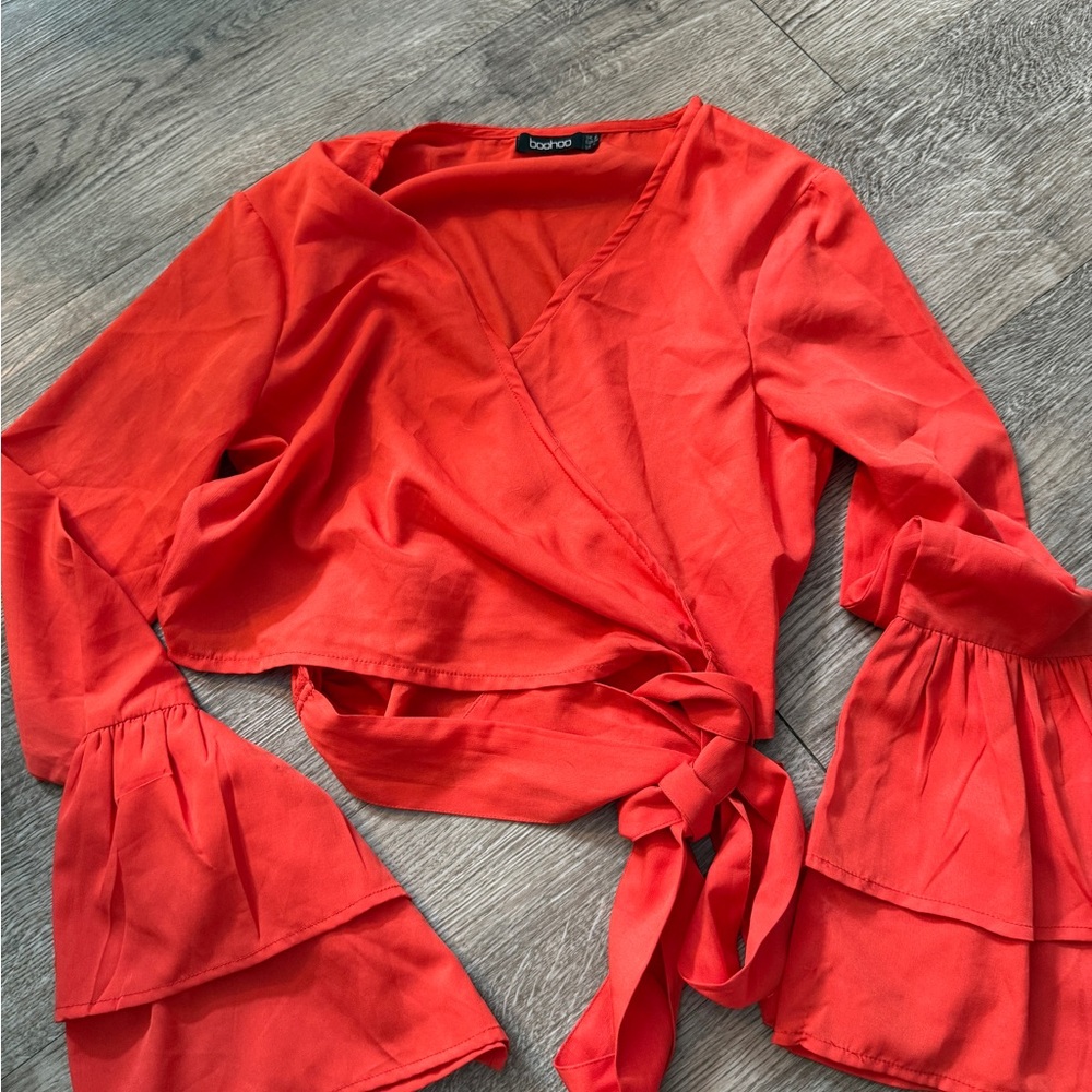 Boohoo Coral Wrap top